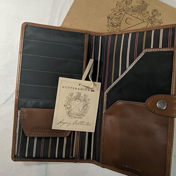 Cutter & Buck Genuine Leather Passport Folder Brown ID Travel Wallet NEW - Picture 11 of 13